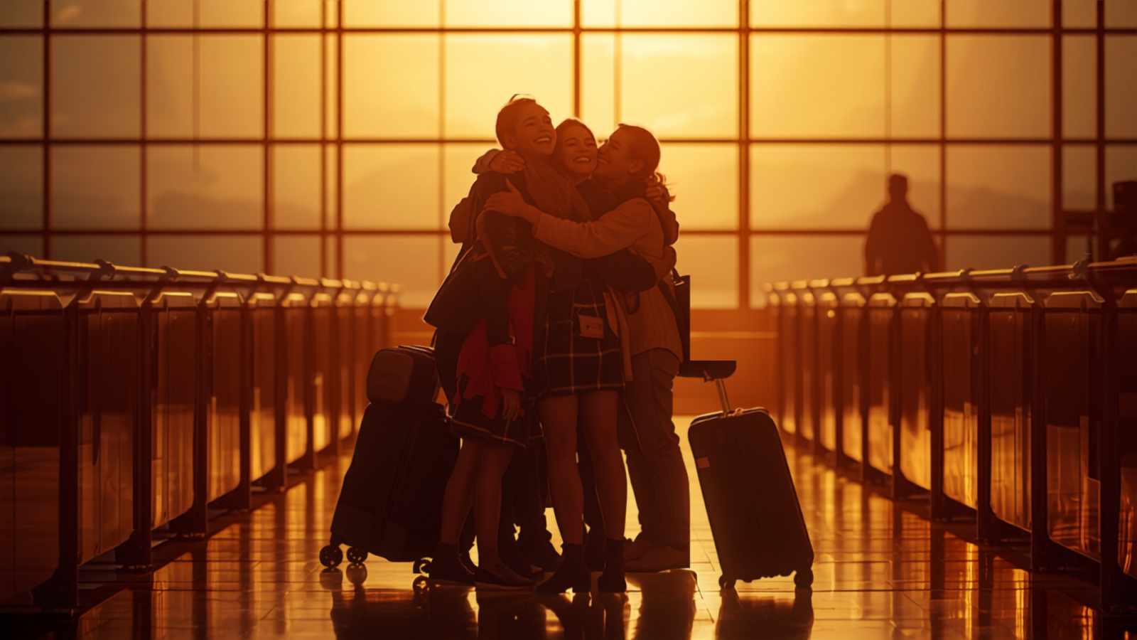 Family embracing joyfully on arrival, representing real life-changing outcomes